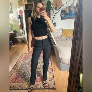 Slim straight side slit creased black pants